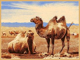 Однотонный шерстяной пейзажный ковер Hunnu 6S873 82 верблюды