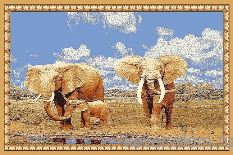 Шерстяной пейзажный ковер Hunnu 6S1028 82 слоны Шерстяной пейзажный ковер Hunnu 6S1028 82 слоны